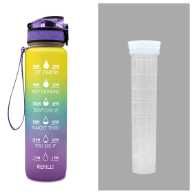 1L Tritan Water Bottle With Time Marker Bounce Cover Motivational Water Bottle Cycling Leakproof Cup For Sports Fitness Bottles (Option: Purple blue yellow gradien set-1L)